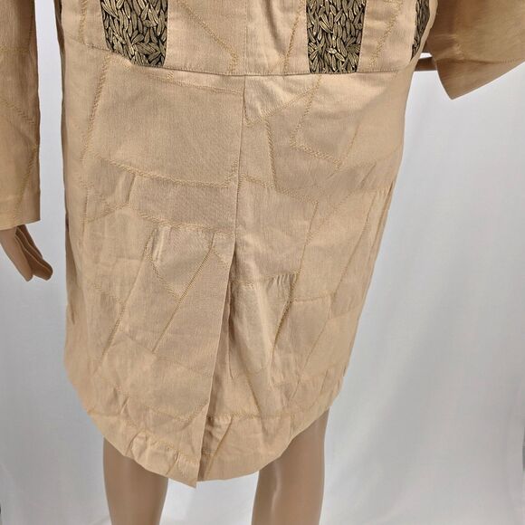NWT Vintage 1990s Silk Box Longline Jacket Cream Patchwork Trench Gold Size 6 - Picture 9 of 15